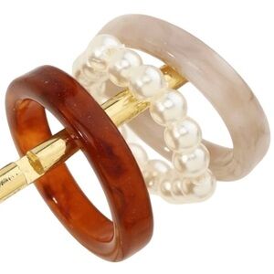 Three piece fashion, marbled, and pearl ring set